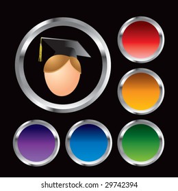 graduate head on round colored web buttons