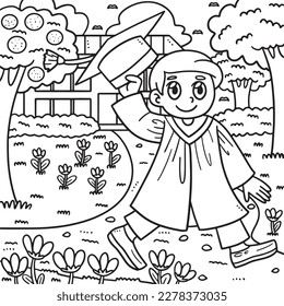 Graduate Holding Graduation Cap Coloring Page 