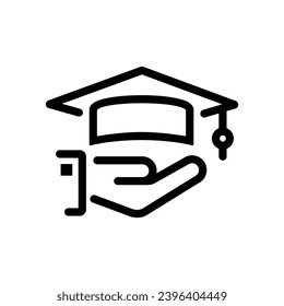 The Graduate holds a cap in his hand. Concept of education. Flat cartoon design. Vector illustration one-line style. 