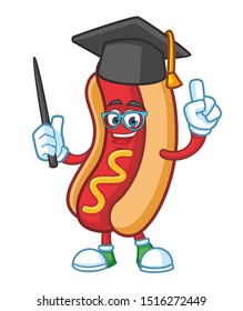 graduate hotdog cartoon mascot character design vector