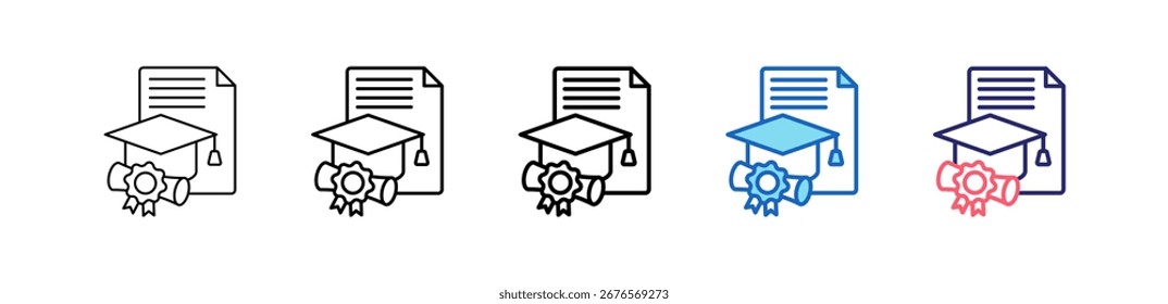 Graduate-Symbol in 5 verschiedenen Stilen Set-Sammlung.