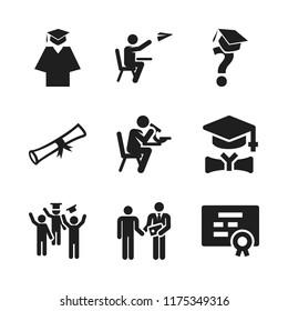 graduate icon. 9 graduate vector icons set. rolled diploma, graduation and graduations questions icons for web and design about graduate theme