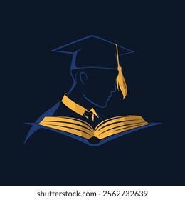 Graduate icon. Education logo. Black education logo featuring student in mortarboard icon, symbolizing academic achievement and knowledge. Vector