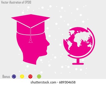 graduate icon with a globe, vector illustration eps10