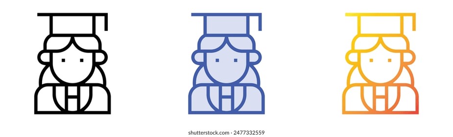 graduate icon. Linear, Blue Fill and Gradient Style Design Isolated On White Background