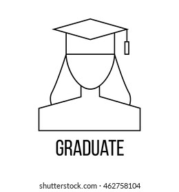 Graduate icon or logo line art style. Vector Illustration isolated on white background.