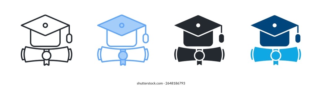 Graduate Icon Set Multiple Style. Designed In Outline, Blue, Glyph, Dual Tone