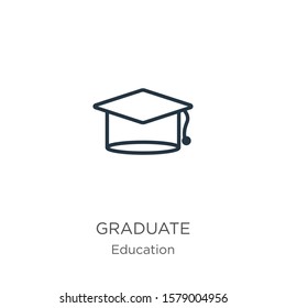 Graduate icon. Thin linear graduate outline icon isolated on white background from education collection. Line vector sign, symbol for web and mobile