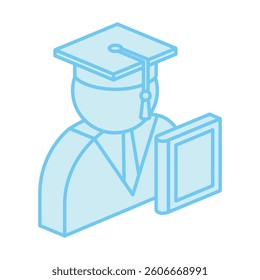 Graduate isometric 3D blue color icon, mini illustration. use for modern concept, print, UI, UX kit, web and app development. Vector EPS 10, related to learning and education, science