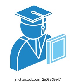 Graduate isometric 3D dual tone icon, mini illustration. use for modern concept, print, UI, UX kit, web and app development. Vector EPS 10, related to learning and education, science