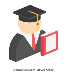 Graduate isometric 3D icon, mini illustration. use for modern concept, print, UI, UX kit, web and app development. Vector EPS 10, related to learning and education, science
