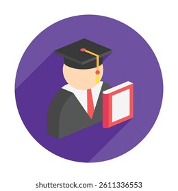 Graduate isometric 3D icon, mini illustration. use for modern concept, print, UI, UX kit, web and app development. Vector EPS 10, related to learning and education, science