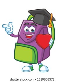 graduate kids bag cartoon mascot character design vector
