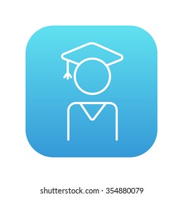 Graduate line icon for web, mobile and infographics. Vector white icon on the blue gradient square with rounded corners isolated on white background.