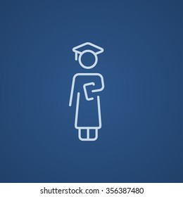 Graduate line icon for web, mobile and infographics. Vector light blue icon isolated on blue background.