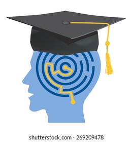 Graduate.
Male head silhouettes with maze and mortarboard
symbolizing graduate. Vector Illustration.
