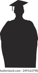 Graduate Male Silhouette on White Background. Flat Vector Clipart