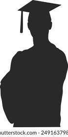 Graduate Male Silhouette on White Background. Flat Vector Clipart