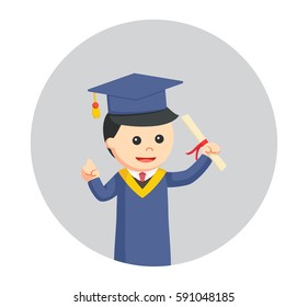 graduate male student holding diploma in circle background