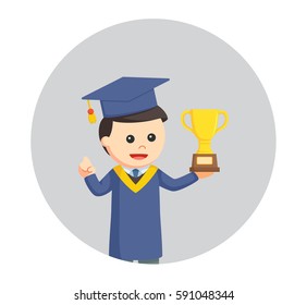 graduate male student with trophy