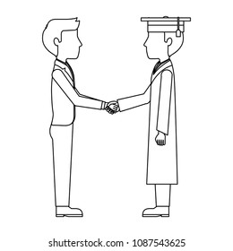 graduate man with bussinesman shaking hands