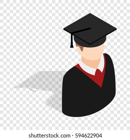 Graduate man in cap and gown isometric icon 3d on a transparent background vector illustration