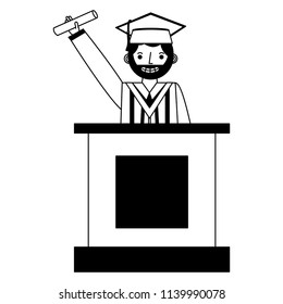 graduate man with diploma in the podium