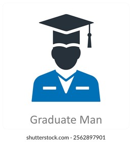 Graduate Man and graduation icon concept