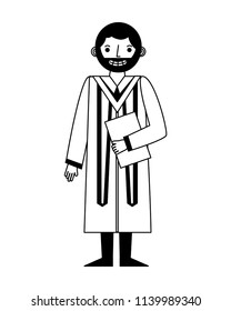 graduate man with graduation robe holds certificate