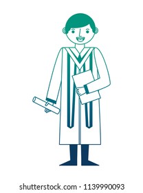 graduate man with graduation robe holds certificate