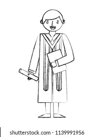 graduate man with graduation robe holds certificate