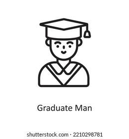 Graduate Man Outline Vector Icon Design illustration on White background. EPS 10 File