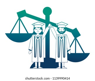 graduate man and woman lawyer characters