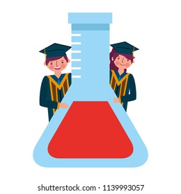graduate man and woman and test tube laboratory