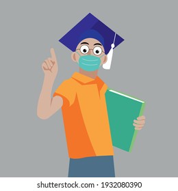 graduate masked student with diploma vector png