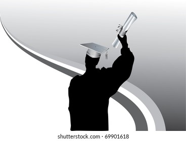 Graduate with mortar and certificate on road to success