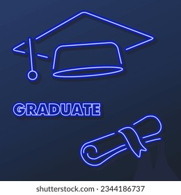 graduate neon sign, modern glowing banner design, colorful modern design trends on black background. Vector illustration.