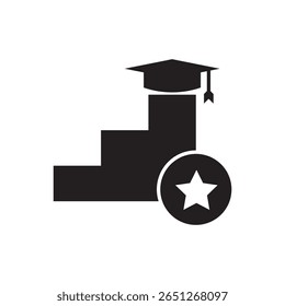  graduate on podium icon. Person with cap on podium with star, showing excellence and success.