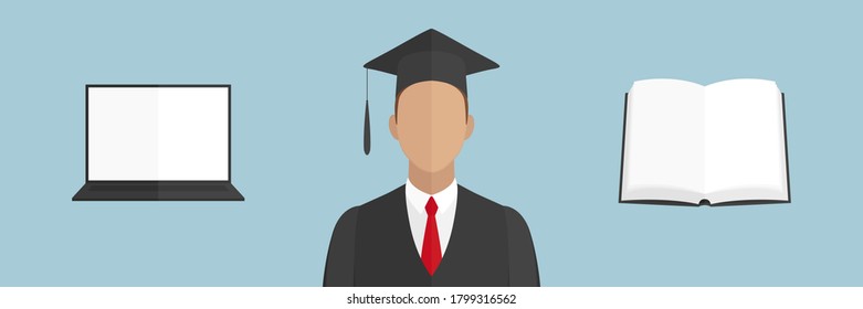 Graduate of online university. E-learning. Vector illustration.
