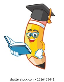 graduate pencil cartoon character mascot vector design