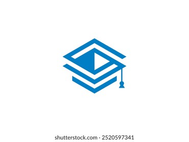 graduate with play button logo. online education symbol design template