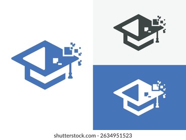 Graduate and play logo design template. online education technology symbol vector illustration. school vector logo education science technology	