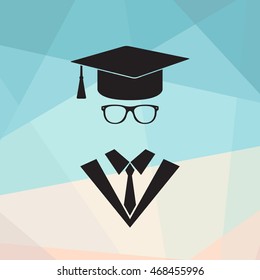 Graduate or professor in a mortarboard hat conceptual of graduation and completing a college or university education or of the teaching profession vector icon