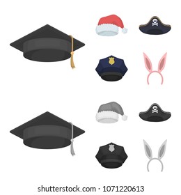 Graduate, santa, police, pirate. Hats set collection icons in cartoon,monochrome style vector symbol stock illustration web.