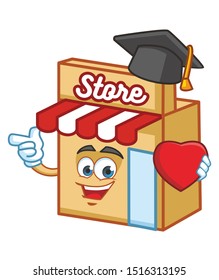 graduate shop store cartoon mascot character design
