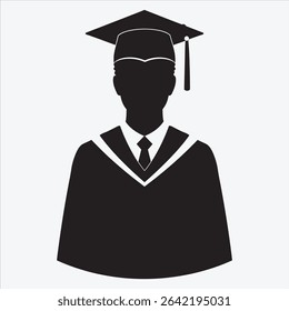 Graduate Silhouette Icon in Cap and Gown, Representing Educational Achievement and Success.