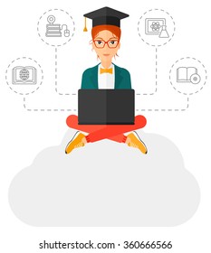 Graduate sitting on cloud.
