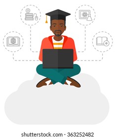 Graduate sitting on cloud.
