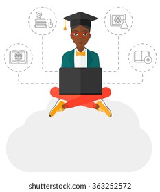 Graduate sitting on cloud.