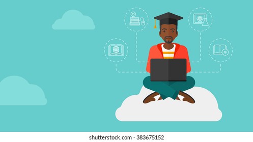 Graduate sitting on cloud.